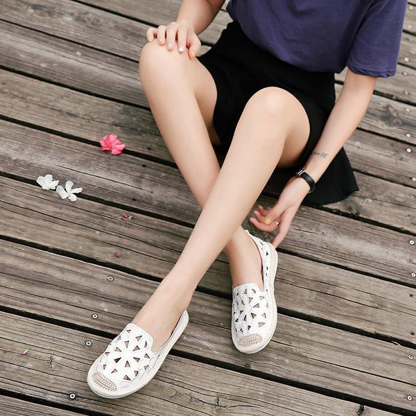 Women Flats Shoes Embroidery Straw Fisherman Shoe