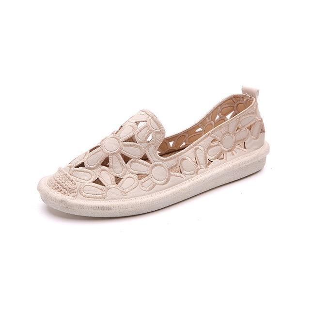 Women Flats Shoes Embroidery Straw Fisherman Shoe