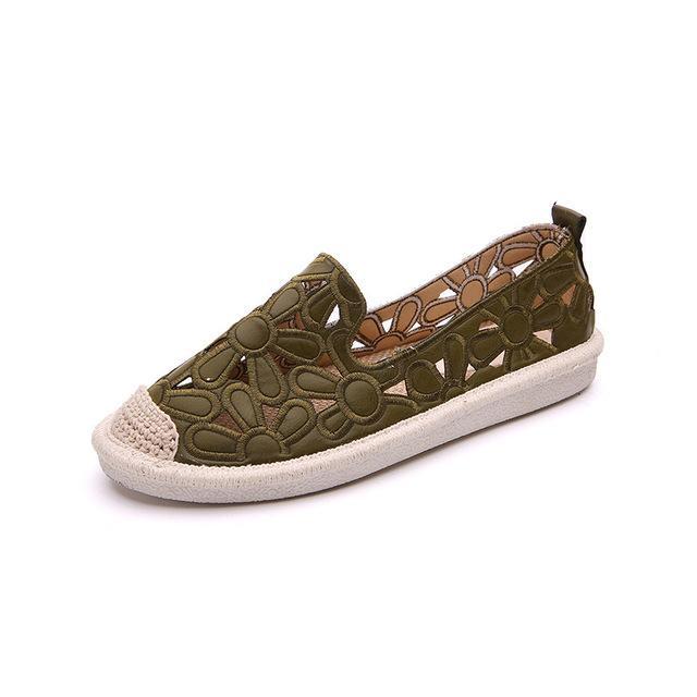 Women Flats Shoes Embroidery Straw Fisherman Shoe