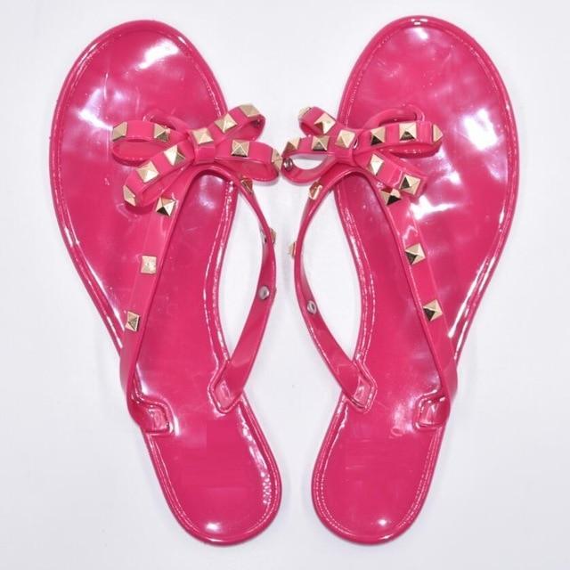 Fashion Woman Flip Flops  Shoes Cool Beach Rivets big bow flat sandals