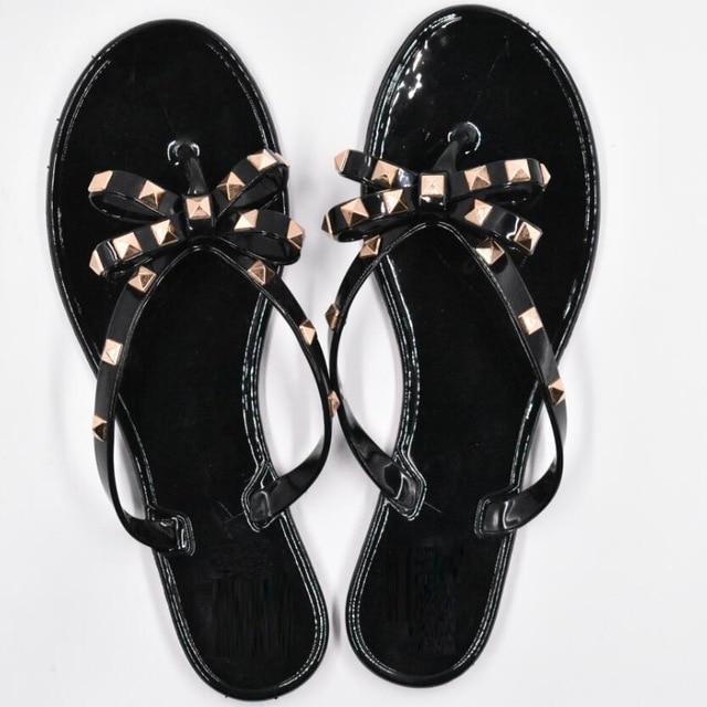 Fashion Woman Flip Flops  Shoes Cool Beach Rivets big bow flat sandals