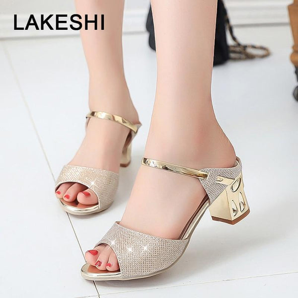 Metal Square Heel Women Sandals Women Heel Shoes