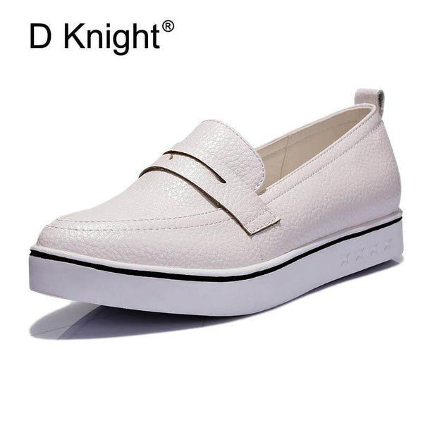 Ladies Casual Pointed Toe Slip-on Platform Loafers