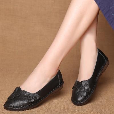 Leather Shoes Women Flats Slip