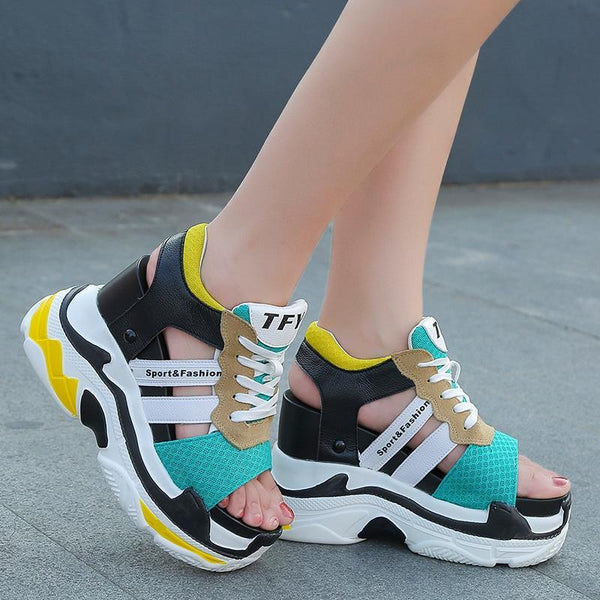 Women Sneaker Sandals Peep-toe Wedges Platform Shoes