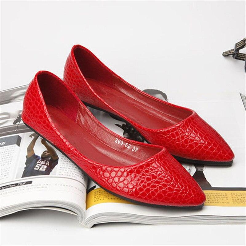 plus size shoes 46 red black pointed toe flats soft slip-on  new arrival american shoes