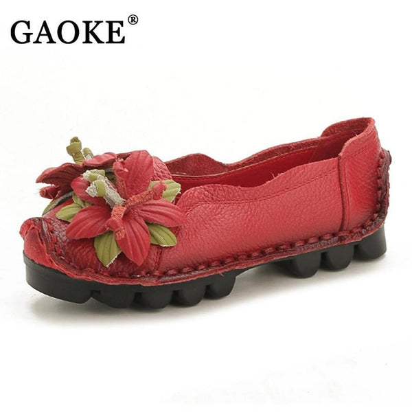 Flowers Flat Shoes Women  Genuine Leather Shoes