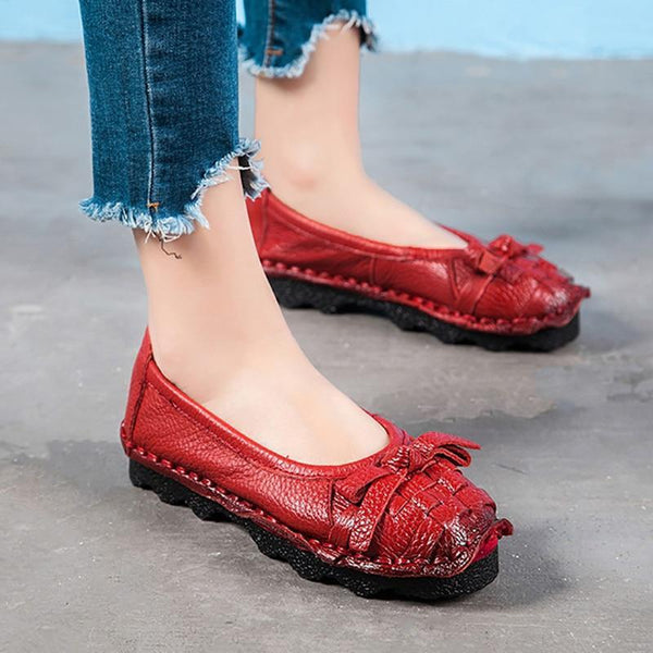 New Women Flats Genuine Leather Shoes Women Casual Shoes Retro Flower Flat Women Shoes