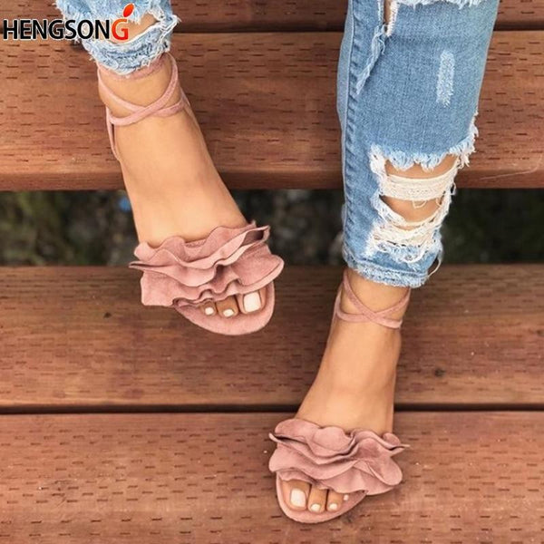 Plus Size Women's Sandal Ruffles Shoes Woman Cross Bandage Sandals