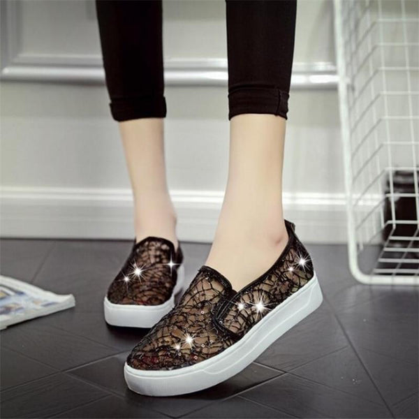 Rhinestones Women Flats Casual Cut Outs Shoes