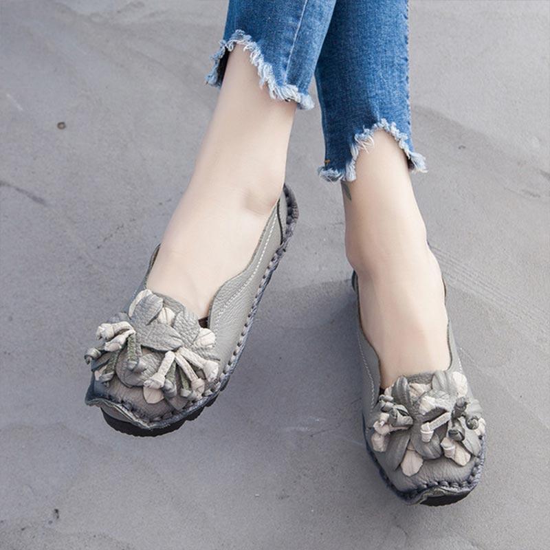 Retro Flat Shoes Women Loafers Slip on Leather Shoes