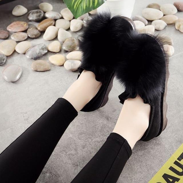 Women's Loafers Shoes Fashion Faux Fur Casual Slip On Warm Winter Shoe