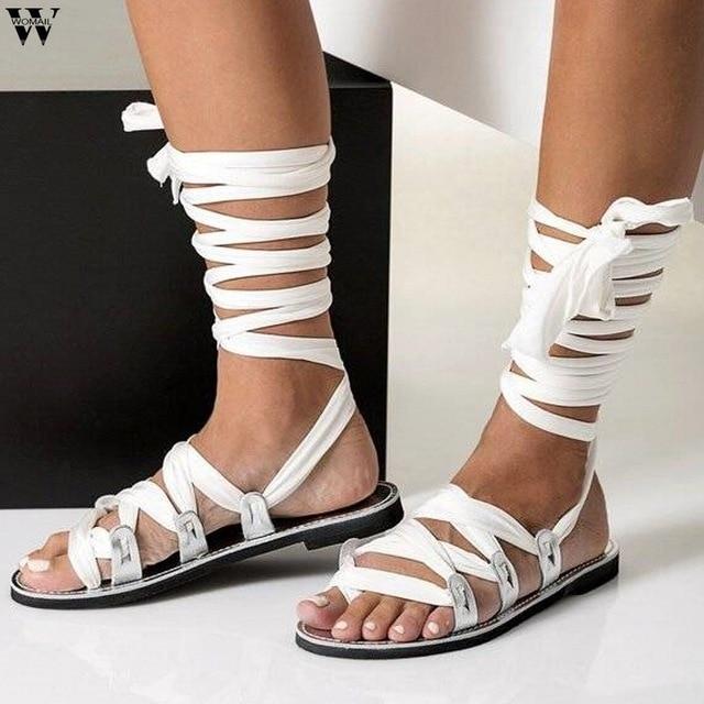 Sexy Rivet Cut-outs Corss Lace Up High Top Women Flat Sandals