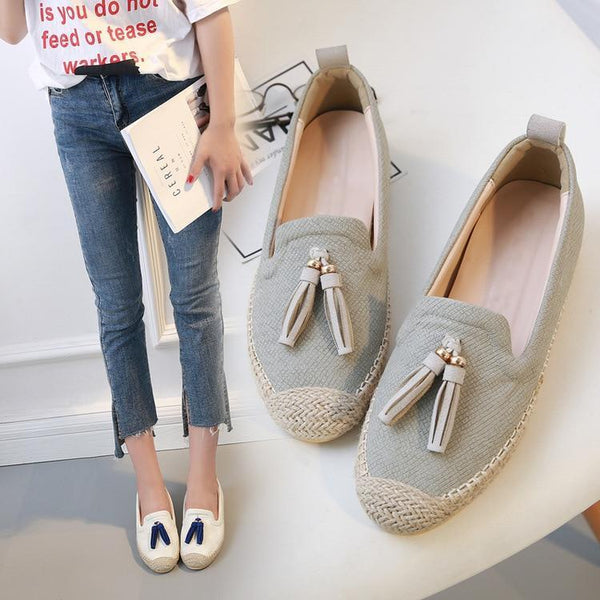 Flat Fisherman Shoes Woman Casual Women Pearl tassel Rhinestone platform Shoes