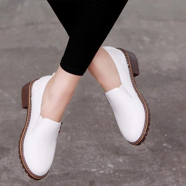 Women Flats Fashion  Casual Leather Shoes Ladies Comfortable Solid Round Toe Women Loafers