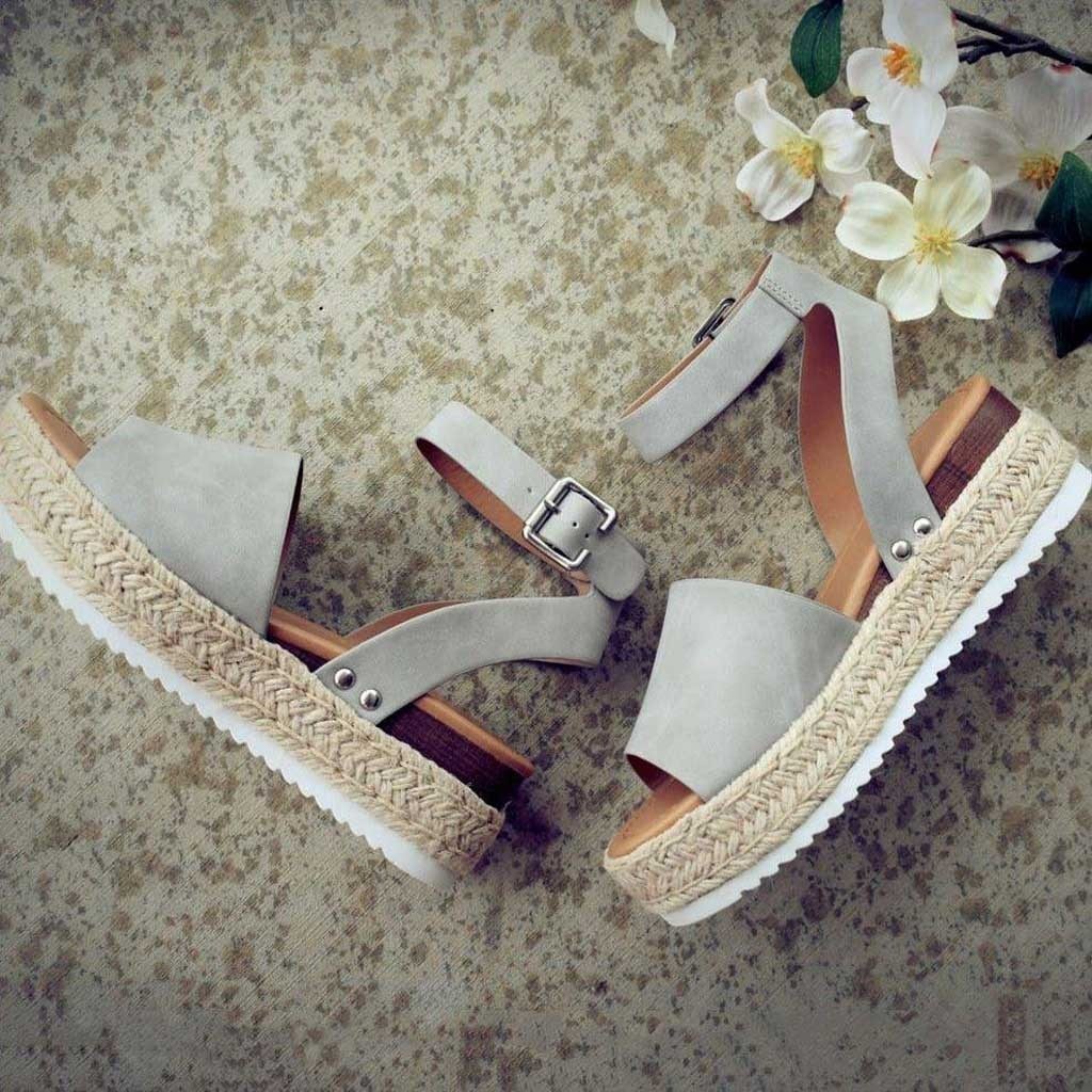 Woman Zapatos De Mujer Casual Women's Rubber Sole Studded Wedge Buckle Ankle Strap Open Toe Sandals