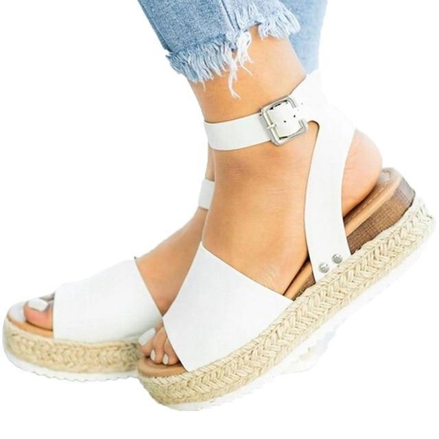 Woman Zapatos De Mujer Casual Women's Rubber Sole Studded Wedge Buckle Ankle Strap Open Toe Sandals