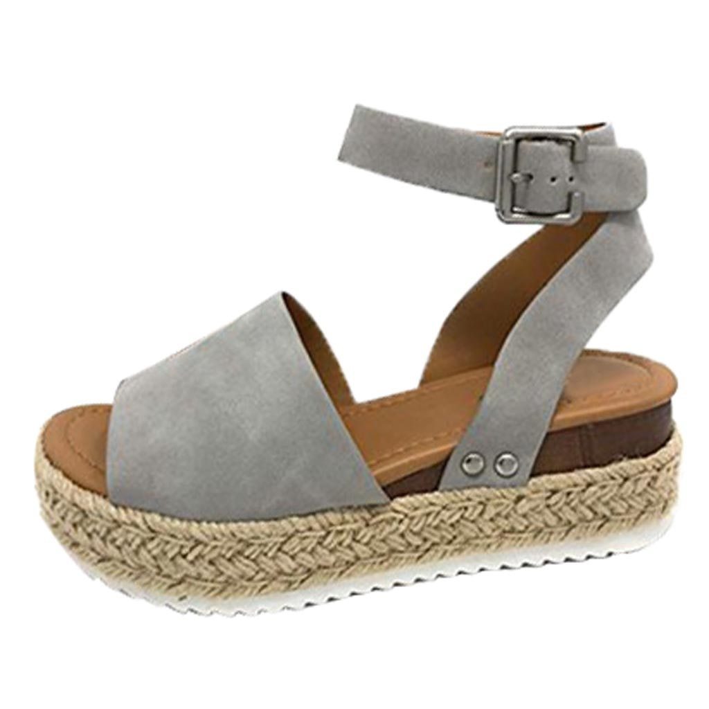 Woman Zapatos De Mujer Casual Women's Rubber Sole Studded Wedge Buckle Ankle Strap Open Toe Sandals