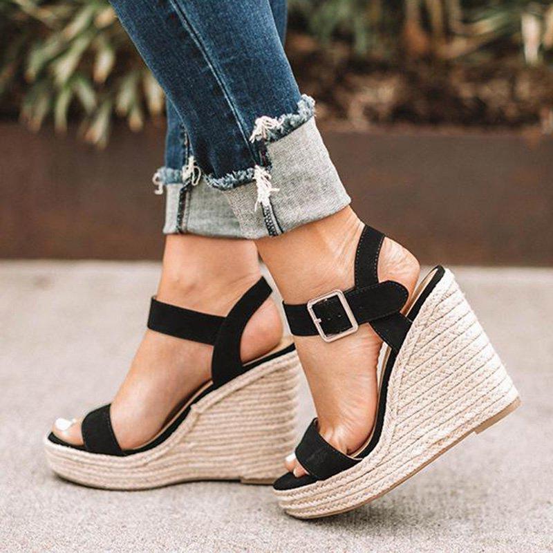 Platform Sandals Women Peep Toe High Wedges Heels Ankle Buckles Sandals