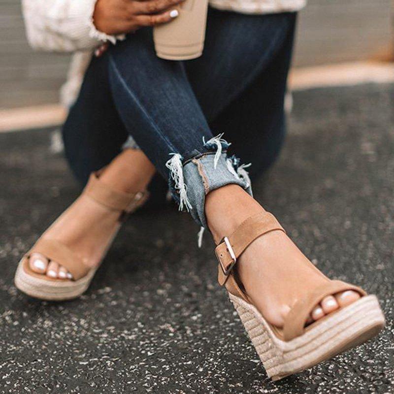 Platform Sandals Women Peep Toe High Wedges Heels Ankle Buckles Sandals