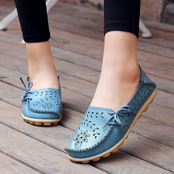 Flats Genuine Leather Slip On Cut-Outs Women Shoes Moccasins Loafers