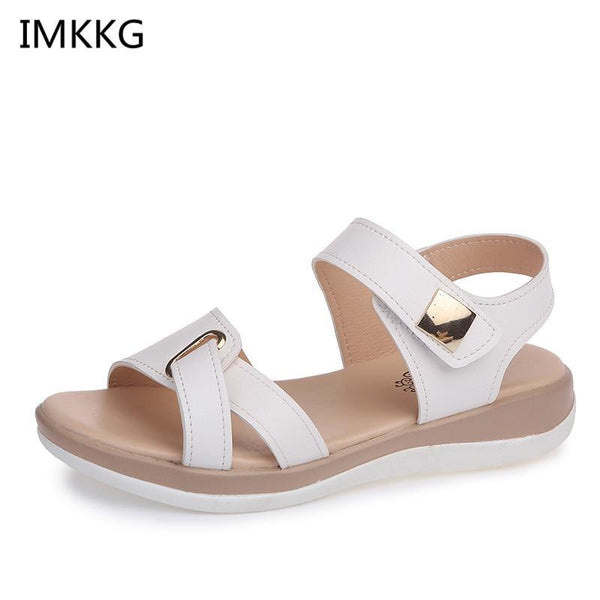 Women Sandals platform heel Leather hook loop metal Soft comfortable Wedge shoes