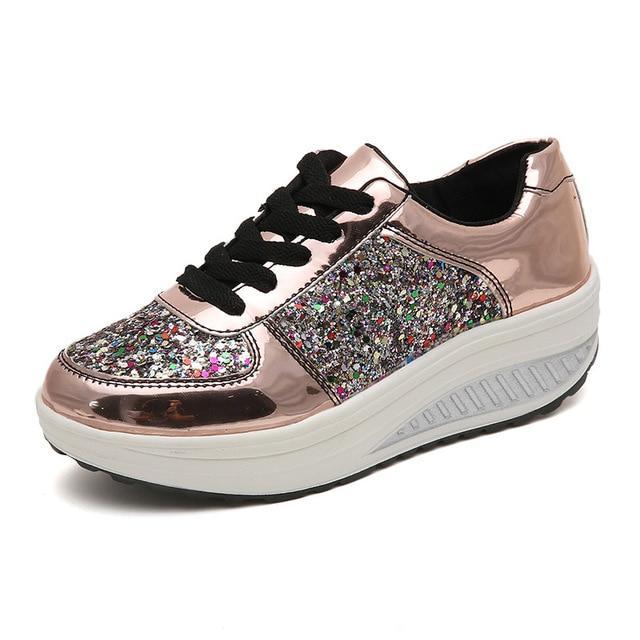 Platform Glitter Sneakers Silver Loafers