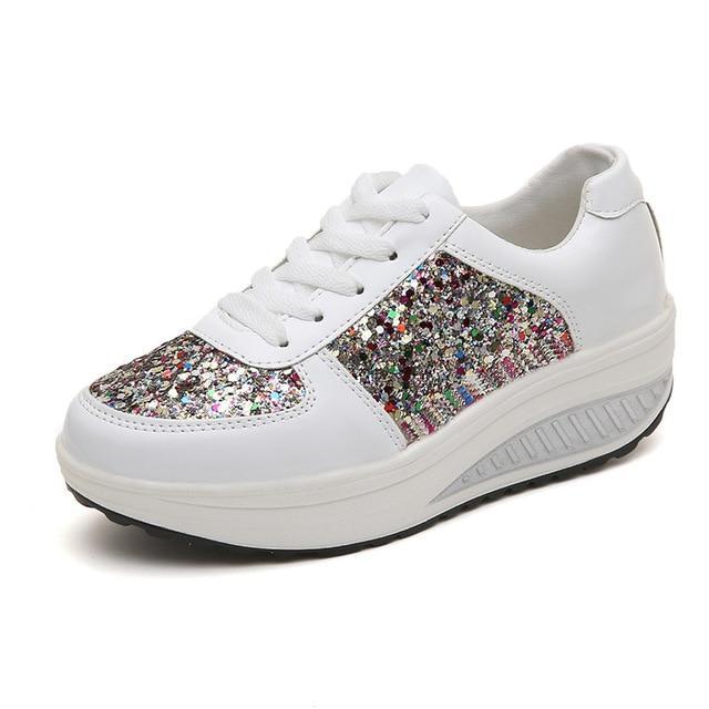 Platform Glitter Sneakers Silver Loafers