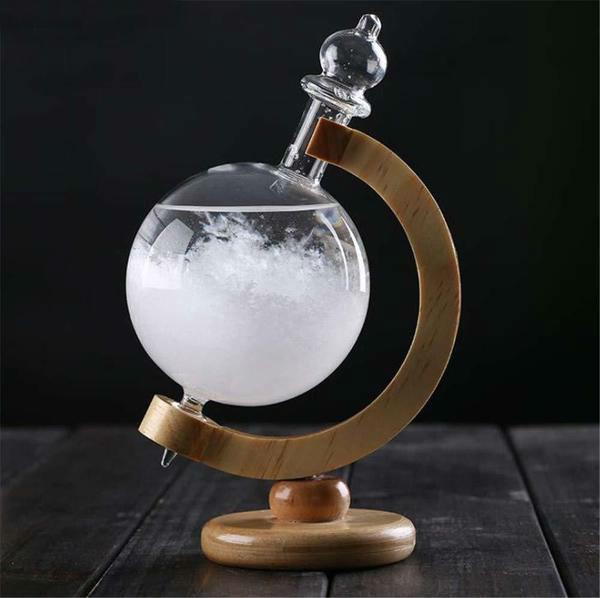 Storm Glass Weather Predicting Forecast Bottle Crystal Desktop Barometer with Wooden Base