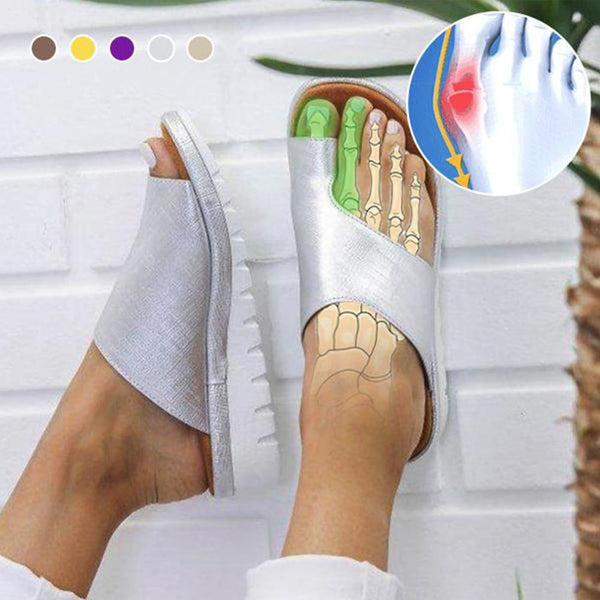 Women Comfy Platform Sandal Shoes Feet Correct Thickened Street PU Leather Dating Shopping Flat Sole Women Sandal