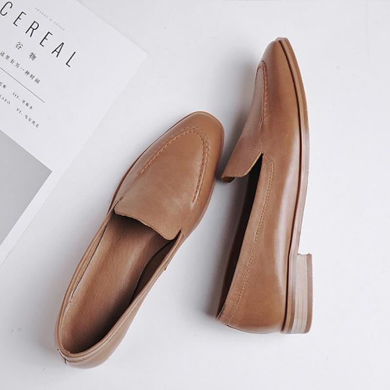 New Arrival Genuine Leather Women Flats Slip On Square Toe Sewing Footwear