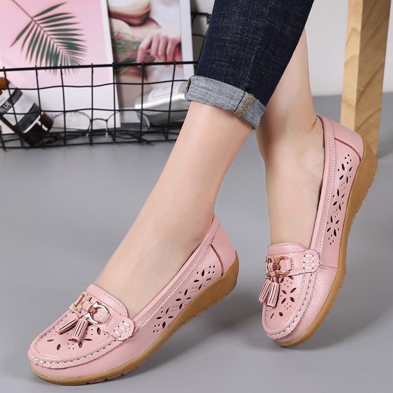 Women Genuine Leather Shoes Plus Size 35-43 Loafers