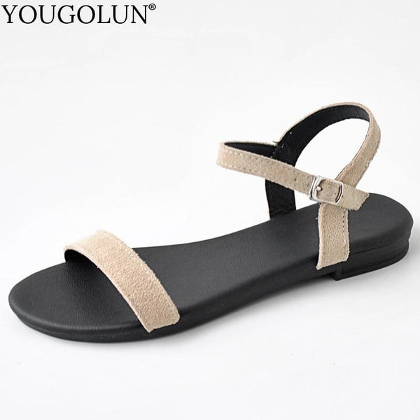 Women Flat Sandals Genuine Cow Suede  New Ladies New Flat Sandal