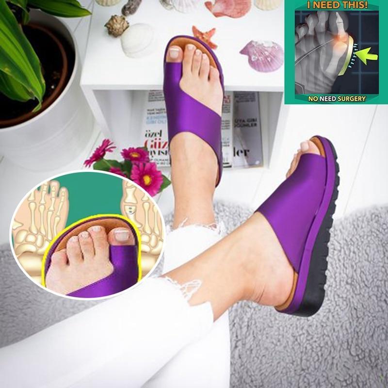 Women  Leather Shoes   Flat Sole Lady Casual Soft  Toe Foot Correction Sandal