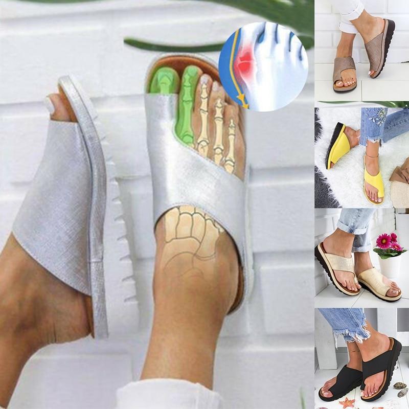 Women  Leather Shoes   Flat Sole Lady Casual Soft  Toe Foot Correction Sandal