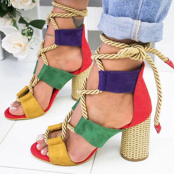 Sandals Lace Up Shoes Woman Heels Sandals