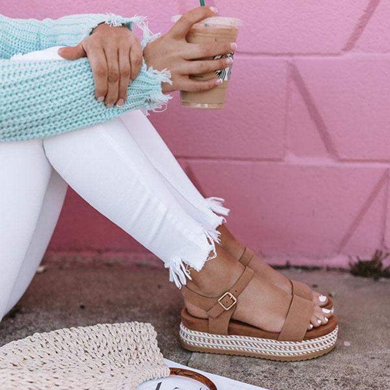 Women Shoes With Platform Sandals Straw Thick Bottom Ladies Sandals