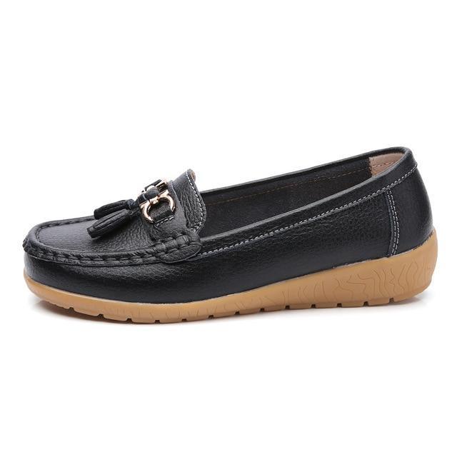 Women shoes mother shoes woman flats soft bottom genuine leather ladies ballet loafers