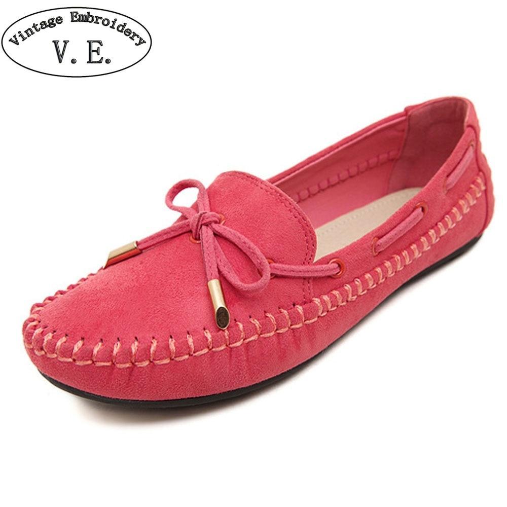 Womens Flats Casual Bowtie Loafers Sweet Candy Colors Flats Solid Shoes