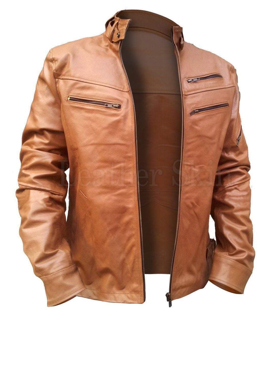 Light Brown Men Leather Jacket