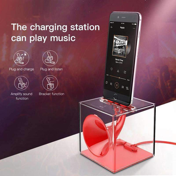 Amplify Sound Charging Station For iPhone - No Need Power, Plug & Listen!