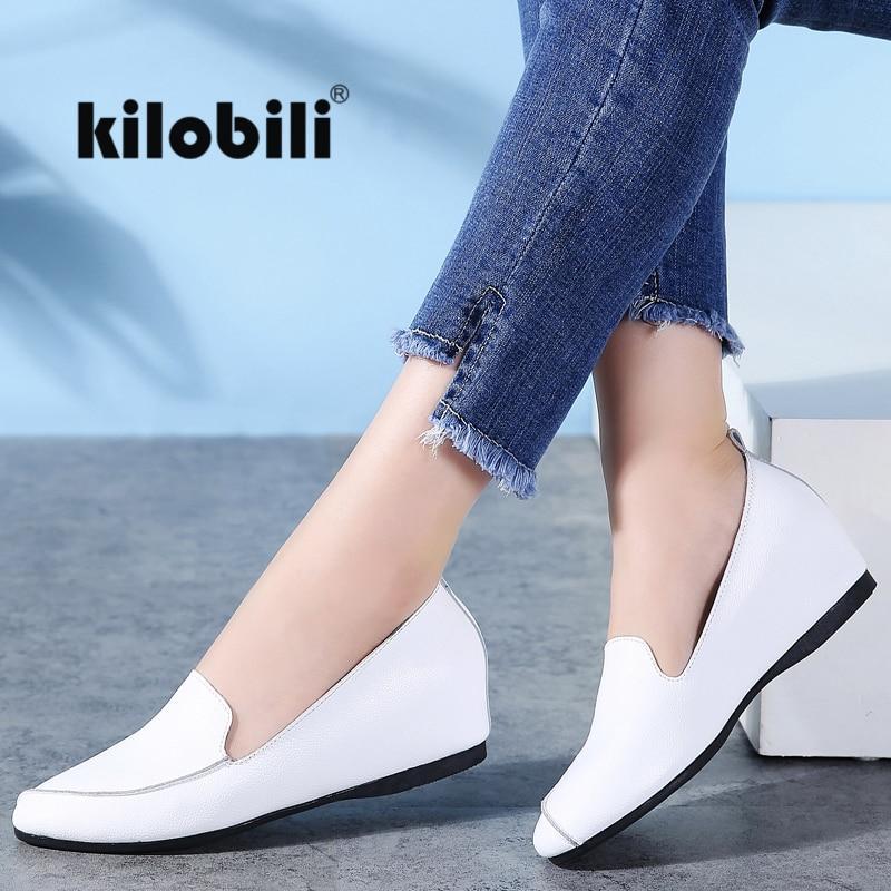 NEW Women Design Slip on Loafers Shoes Flats Genuine Leather Wedge Heels