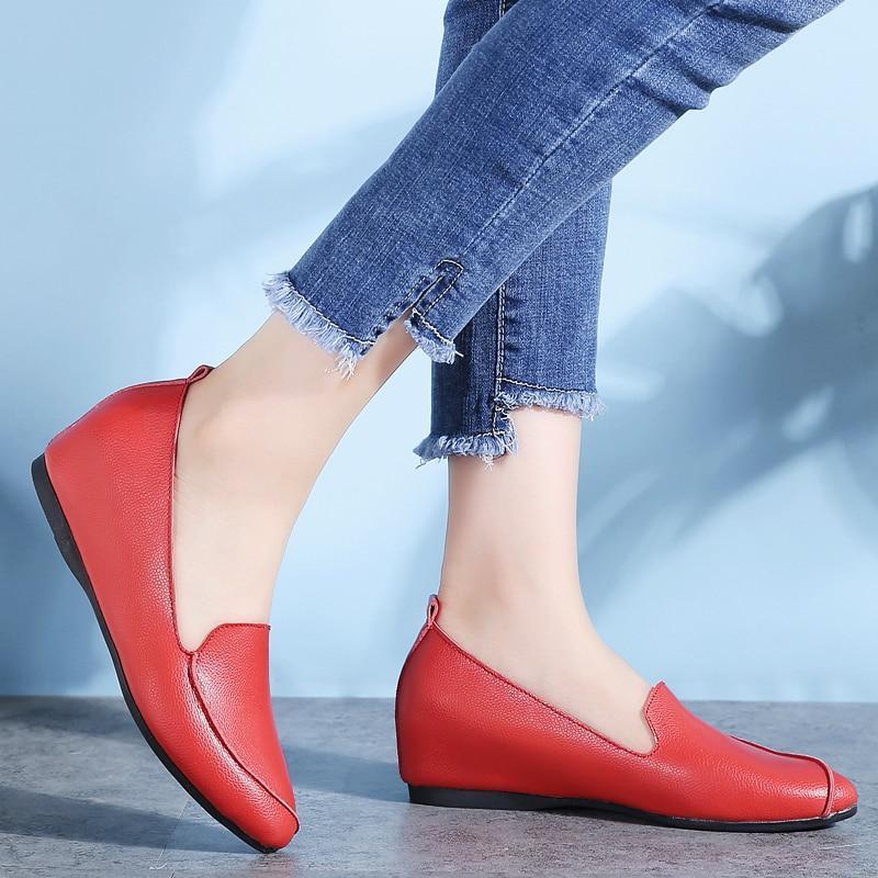 NEW Women Design Slip on Loafers Shoes Flats Genuine Leather Wedge Heels