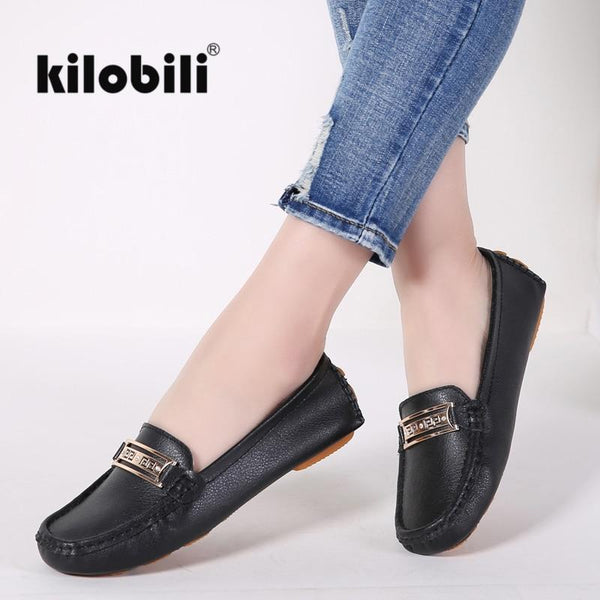 Women genuine leather ballet flats shoes