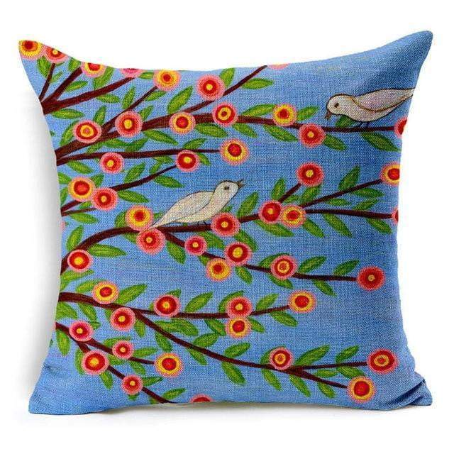 Floral Animal Tree of Life Bird Back Home Decorative Throw Pillow Cover