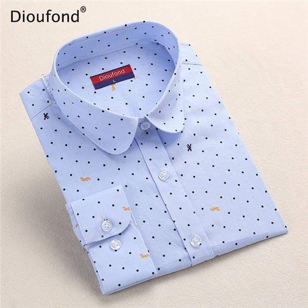Polka Dot Printed Long Sleeve  Women Blouse Shirt