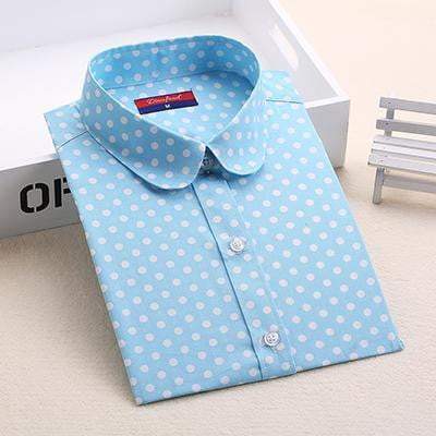 Polka Dot Cotton Women Long Sleeve Blouses Shirt