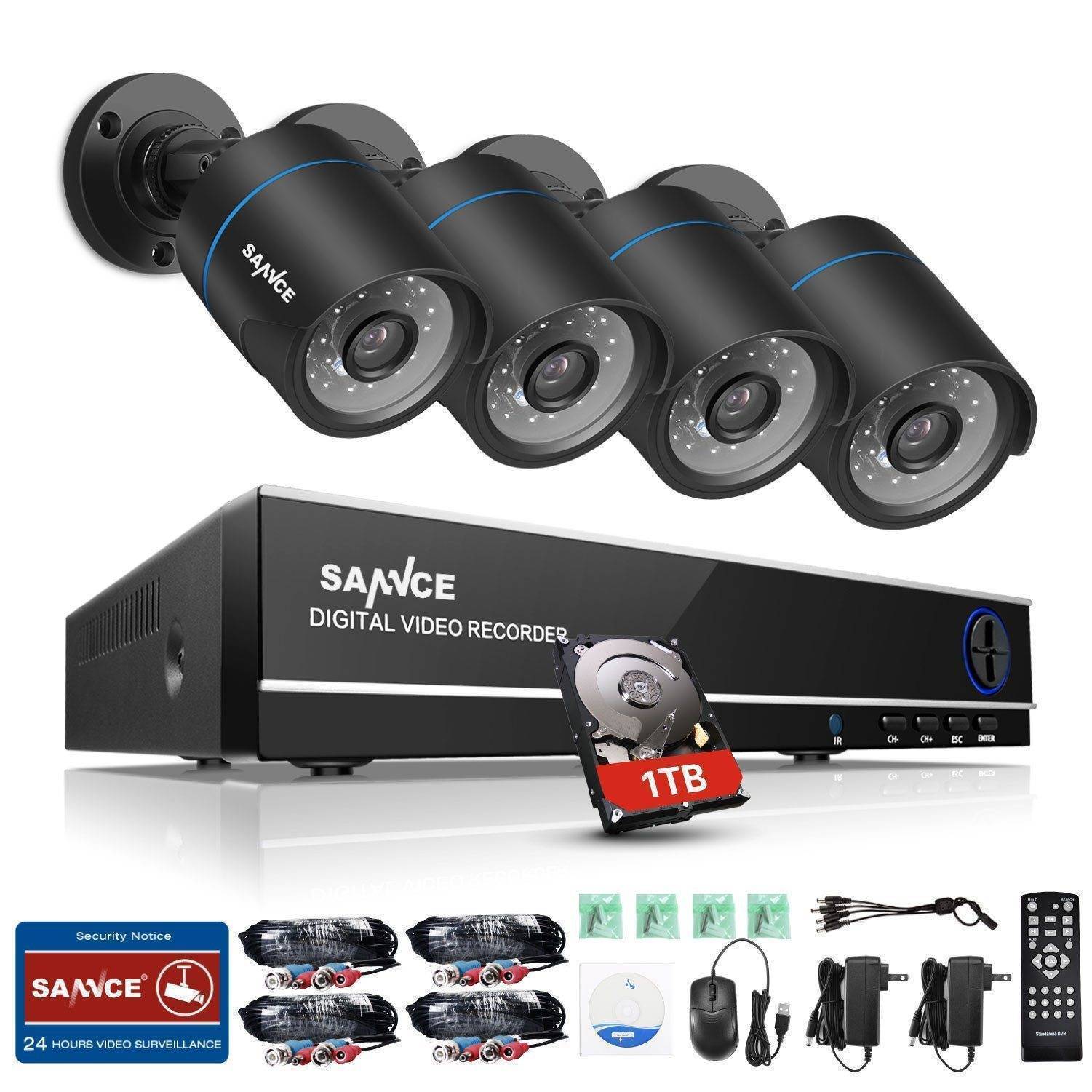 4 Channel Home Video Security Cameras System with Night Vision