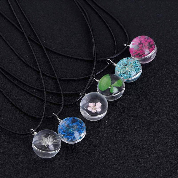 Crystal Ball Dandelion Clover Necklace