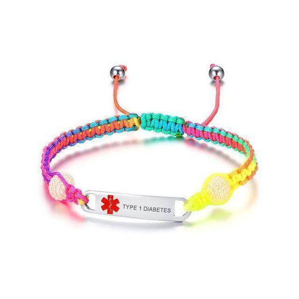 Kids Diabetic Rainbow Medical Alert ID Bracelet - Type 1 Diabetes, Type 2 Diabetes